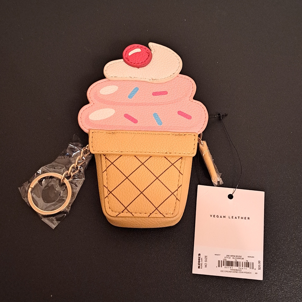 LC Lauren Conrad Ice Cream Key & Card Holder - Pink and Tan NWT